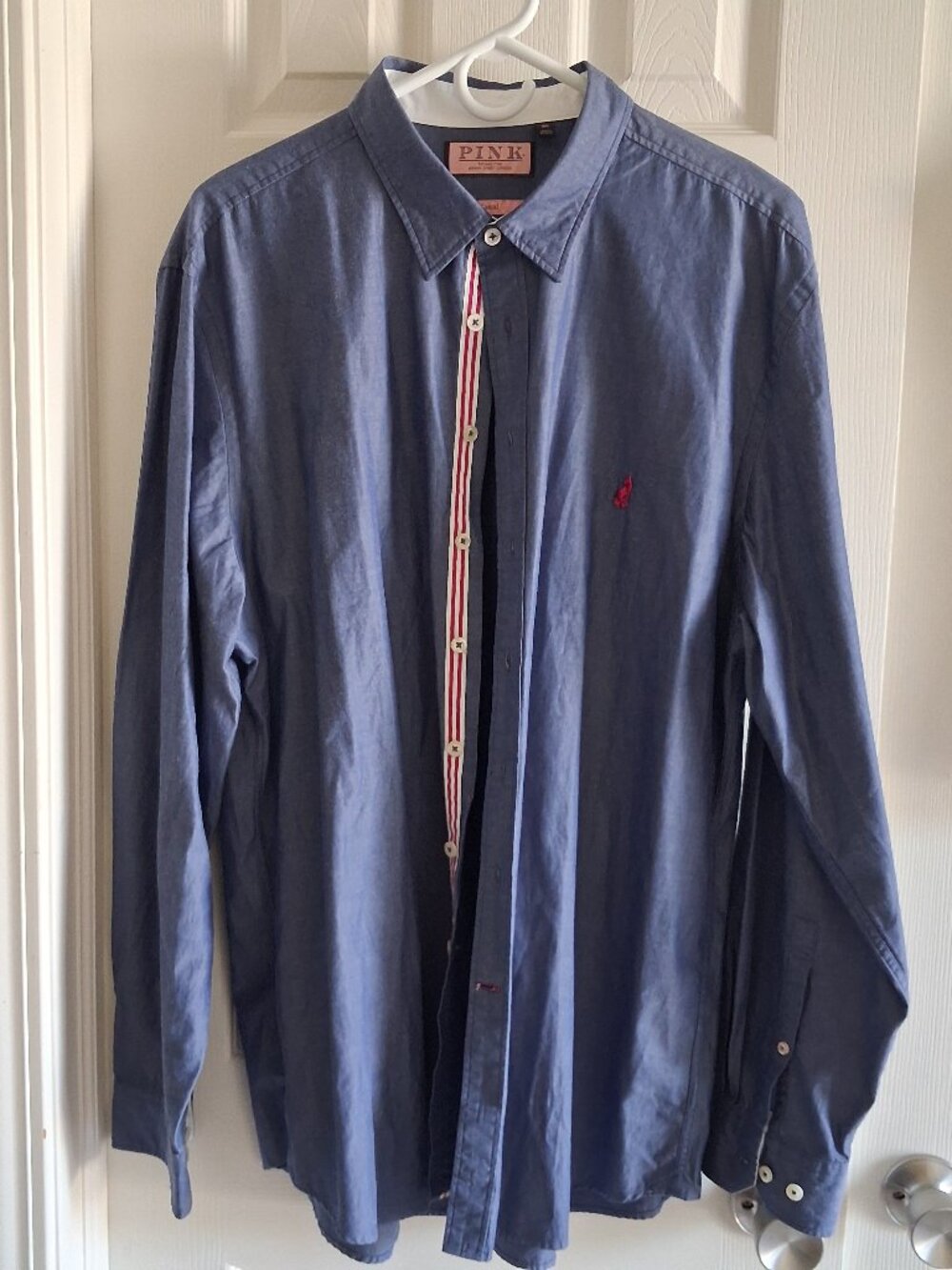 Men's Size 3XL Thomas Pink LS Shirt Blue Casual Button Down EUC Jermyn St London
